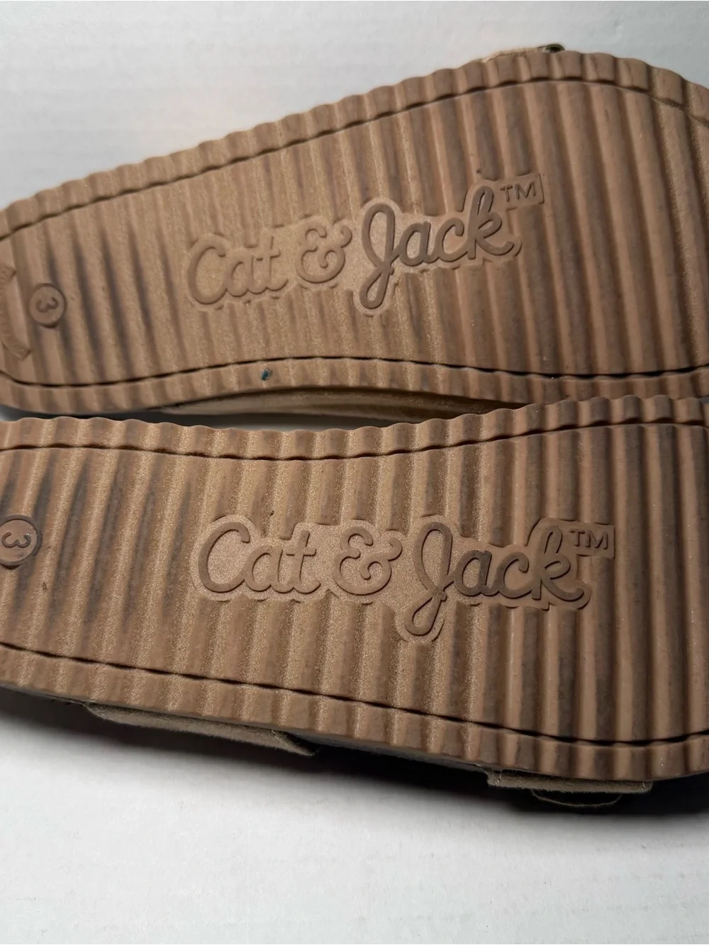 Cat & Jack Double Strap Tan Slip On Girls Summer Sandals 3 Adjustable